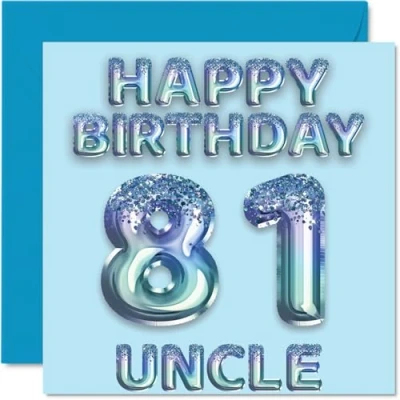 Abbildung von Stuff4 Geburtstagskarte zum 81. Geburtstag für Onkel Blaue Glitzer Partyballons Happy Birthday Karten 81 Jahre alten von Neffe Nichte, 145 mm x