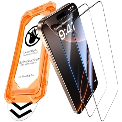 Abbildung von UniqueMe für iPhone 16 Pro Panzerglas [Full Screen Displayschutz] Schutzfolie Schutzglas,Auto Installation,2 Stück