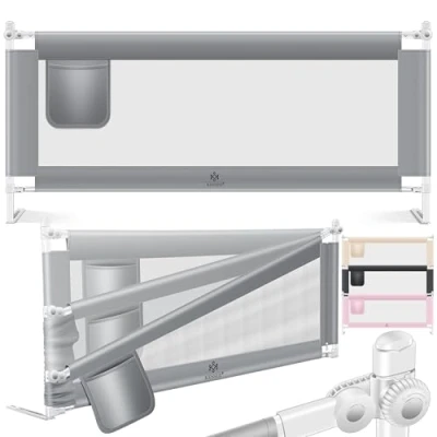 Abbildung von KESSER® Bettgitter 150cm Bettschutzgitter Kinderbettgitter für Kinder Babybettgitter Klappbar, Kinderbett Kinderbettschutzgitter Rausfallschutz, Bett &amp; Elternbett hoch: 72 bis 96cm Grau