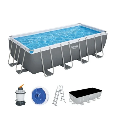 Abbildung von Bestway Power Steel Frame Pool Komplett Set mit Sandfilteranlage 488 x 244 122 cm, grau, eckig