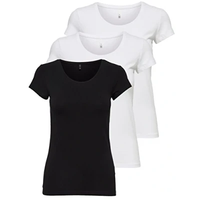 Abbildung von ONLY 3er Pack Damen T Shirt schwarz oder weiß Kurzarm lang Basic Sommer Shirts XS S M L XL 15209153