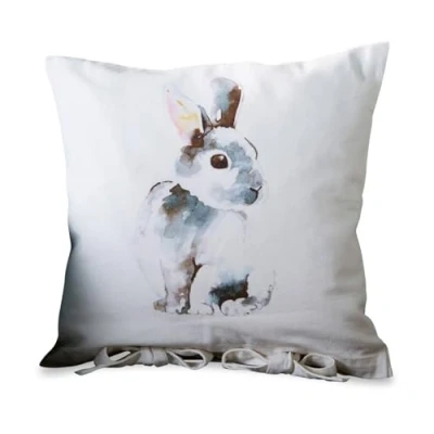 Abbildung von Loberon Kissenhülle Rabbit, Zauberhafter Aquarell Druck, Kissenbezug mit Hasenmotiv, Zwei Bindebändern, Ostertextilien, Ostern, Osterdeko, Baumwolle, weiß
