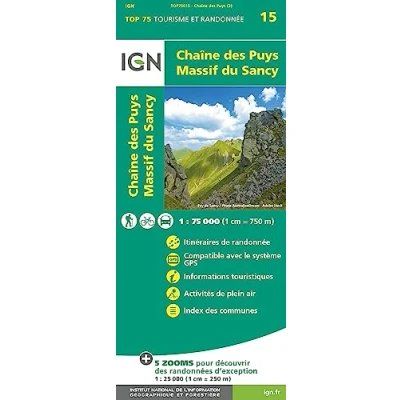 Abbildung von IGN 75 000 Touristische Wanderkarte 15 Chaîne des Puys Massif du Sancy (TOP 75, Band 75015)