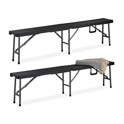 Abbildung von Relaxdays Bierbank 2er Set, Faltbare Partybank für Terrasse &amp; Garten, Kunststoff, Campingbank, 43x179x24,5 cm, schwarz, 2 Stück