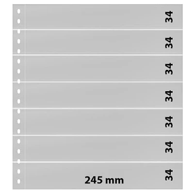 Abbildung von Lindner, Omnia, Blätter (18 ringe) 7er Einteilung (245x34 mm.) Transp/m. weißes Zwischenfolie zur doppelseitigen Nutzung Abm: 272x296 mm. pro 10 Stk