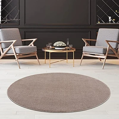 Abbildung von Fashion4Home Teppich Wohnzimmer Einfarbig Teppich, Uni fürs Kinderzimmer, Schlafzimmer, Arbeitszimmer, Büro, Flur und Küche Kurzflor Beige, Größe: 160 cm Rund