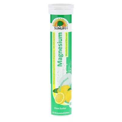 Abbildung von SUNLIFE SUNLIFE® Magnesium Brausetabletten Zitronengeschmack Vitalität Muskeln 1 x täglich eine Brausetablette in einem Glas Wasser (250 ml) auflösen und trinken