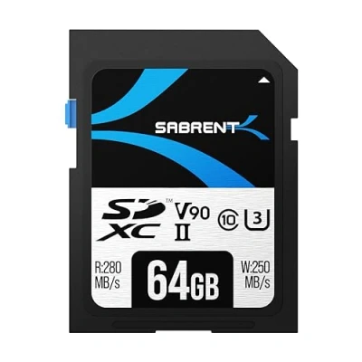 Abbildung von SABRENT SD Karte 64GB v90, sdxc Card uhs ii, Speicherkarte Class 10, u3, R280MB/s W250MB/s Full HD Ultra 8K (SD TL90 64GB)