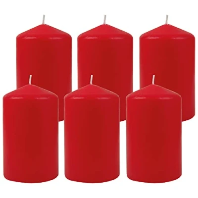 Abbildung von HS Candle Wachskerzen (6er Pack) Rot Stumpenkerzen Ø6cm x 10cm Kerze in vielen Farben, Lange Brenndauer Hergestellt EU Kerzen Blockkerzen