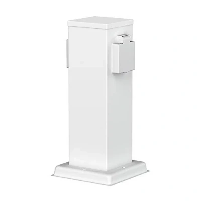 Abbildung von ledscom.de Garten Steckdosensäule Polly für außen, IP44, 2 Fach, Edelstahl, weiß, eckig, 27 cm, Außensteckdose, Gartensteckdose, Steckdosenturm, Außensteckerdose, Energiesäule