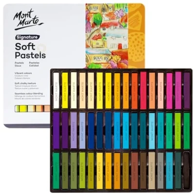 Abbildung von Mont Marte Weiche Pastellkreiden in Blechdose, 48 Stück, verschiedene Farben, lebendige Pastellstäbchen, tolle Mischung, kommt Aufbewahrungsbox, ideal für Kunst, Handwerk, Ausmalen und