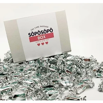 Abbildung von Fazer Fazermint Schokoladenbonbon 2lb 900g Beutel in einer Söpösöpö Box Finnische Süßigkeiten (SOPOSOPO)