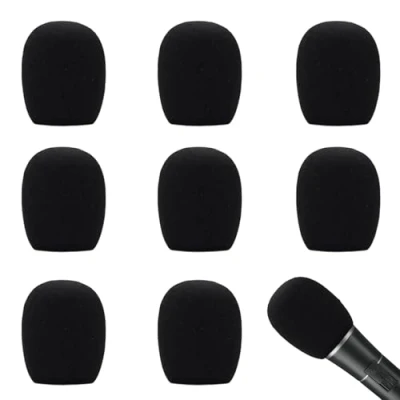 Abbildung von 8 Stück Popschutz Mikrofon,Mikrofon Windschutz Schaumstoff,Mikrofon Schutz Schaumstoff,Pop Filter,Pop Schutz,Antibakterieller für Handmikrofone,Bühnenauftritte,Outdoor und Studio(Schwarz)