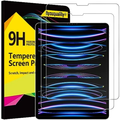 Abbildung von 4youquality [2 Pack Displayschutzfolie für iPad Pro 12,9 Zoll 2022/2021/2020/2018 (6./5./4./3.) Modell, Face ID Kompatibel, 9H Panzerglasfolie, Anti Kratzer, Schlagfest