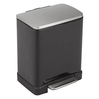 Abbildung von EKO E Cube Tretmülleimer 20L Metall (32 x 36.6 44.5 cm, Dämpfer System, Fingerabdruck frei, Stay Open, Abfallbeutelfixierung), matt schwarz