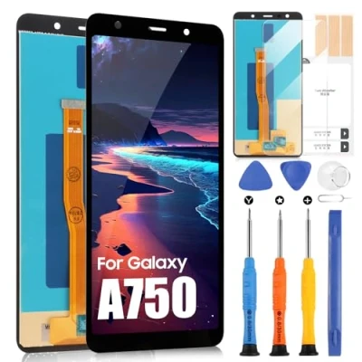 Abbildung von LCD Bildschirm für Samsung Galaxy A7 2018 A750 Display SM A750F A750FN A750N A750G A750GN/DS Touch Digitizer Montage (Schwarz)