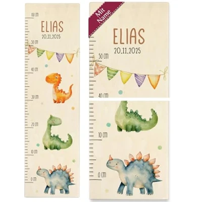 Abbildung von Messlatte Kinder Dino Dinosaurier Dinos mit Name und Datum Kindermesslatte Motiven 0 60 cm Holz