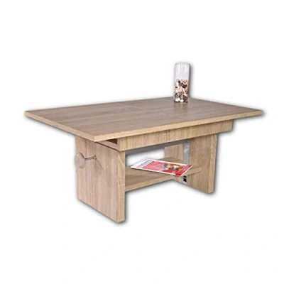 Abbildung von Stella Trading Couchtisch höhenverstellbar &amp; ausziehbar in Eiche Sonoma Optik praktischer Sofatisch mit Ablage für Ihren Wohnbereich 110 x 48 65 cm (B/H/T)