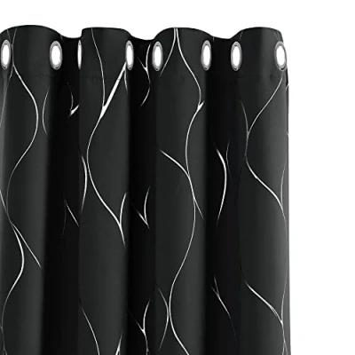 Abbildung von Deconovo Verdunkelung Gardinen, Blickdicht Ösenvorhang, Thermogardinen für Wohnzimmer, 229x168 cm(HöhexBreite), Schwarz, 2er Set