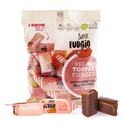 Abbildung von SUPER FUDGiO Bio Bonbons Toffee Vegan und Glutenfrei Organic Karamellbonbons ohne Palmöl mit Kokosmilch Kokosnusszucker 150g Geschmack:
