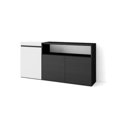 Abbildung von Skraut Home Sideboard, Highboard Kommode, Komodenschrank 150x75x35cm 3 Türen Wohnzimmer, Küche Moderner Stil Weiß und Schwarz