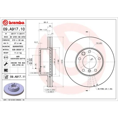 Abbildung von Bremsscheibe BREMBO 09.A917.11