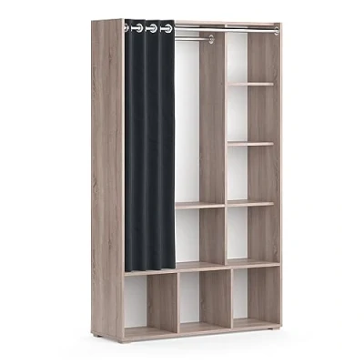 Abbildung von Vicco Kleiderschrank Luigi, Sonoma, 105.8 x 178.1 cm mit Vorhang Kleiderstange