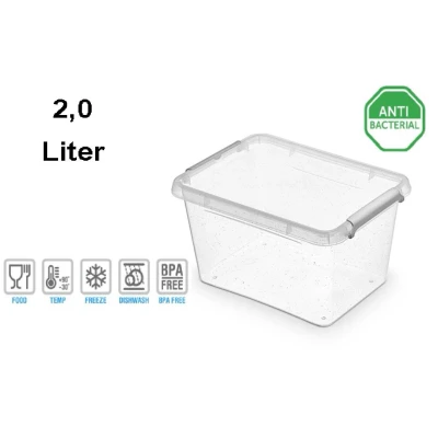 Abbildung von NANO BOX mit Deckel und Clips / Antibakterielle Wirkung 2,0 Liter 19,5 x 15 11cm Klar/Silber/Glitter