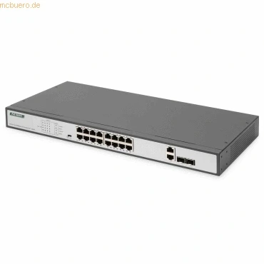 Abbildung von DIGITUS 18 Port Fast Ethernet PoE Netzwerk Switch 16x RJ45 + 2x Combo RJ45/SFP 250W Budget 19 Zoll 10/100 Mbps