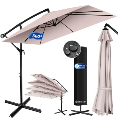 Abbildung von KESSER® Ampelschirm Holly Sonnenschirm Rechteckig inkl. Abdeckung + Windsicherung mit Kurbel Schirm Ständer UV Schutz Aluminium Wasserabweisend Ø350cm Gartenschirm Marktschirm Taupe