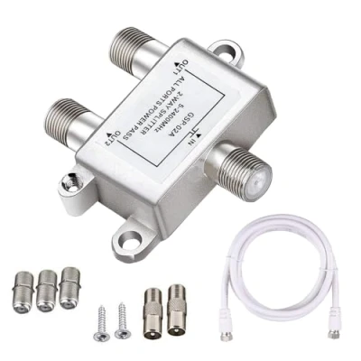 Abbildung von TV Radio 2 Fach F Stecker Adapter Kabel Antennen Verteiler SAT Splitter Metall inkl. + 1 xKabel x auf Koax 3 Buchse Kupplung
