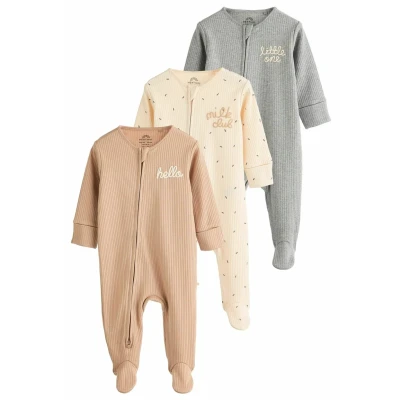 Abbildung von Next TWO WAY ZIP 3 PACK Regular FIT Strampler für Kinder, Größe: 80, Neutral