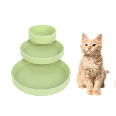 Abbildung von Lollanda Futternapf für Katzen 3er Set,Silikon Futterschale,Trinkschale oval,Silikonnapf breit Trockenfutter und Nassfutter (Hellgrün)