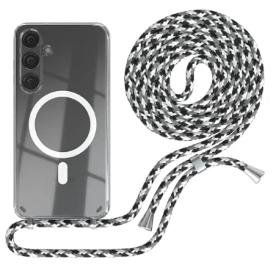 Abbildung von EAZY CASE Handykette kompatibel mit Samsung Galaxy S24 Plus Kette zum Umhängen Stoßfest Handyhülle für Silikon Hülle Band Handytasche Transparent in Schwarz Camouflage