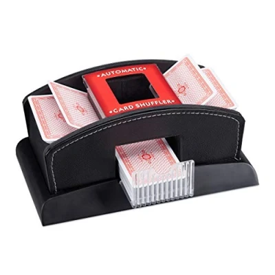 Abbildung von relaxdays Spiel, Kartenmischer elektrisch Leder 2 Decks