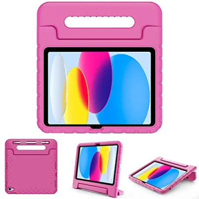 Abbildung von ProCase Kinder Hülle mit Kickstand für iPad 10.Genaration 10.9 Zoll 2022 Modell A2696 A2757, Ultra Leicht Stoßfest Robust Kind Schutzhülle Umwandelbar Handgriff Handle Standfunktion Magenta