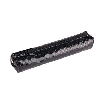 Abbildung von Clairefontaine 410173C Schlampermäppchen aus Lammleder mit Pythonmuster, SLIM 4x2,5x19,5 cm, ideal für Schulaccessoires und Make up, schwarz, 1 Stück