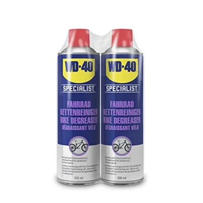 Abbildung von WD 40 BIKE Kettenreiniger Doppelpack 2x500ml Schnelltrocknend &amp; rückstandsfrei Entfernt Fett, Öl Schmutz Für Kette, Kassette Antrieb Verlangsamt Verschleiß alle Fahrradtypen