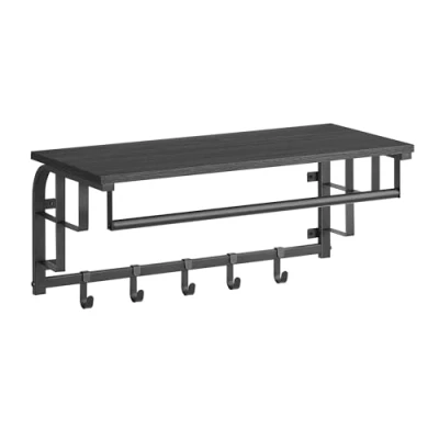 Abbildung von VASAGLE Wandgarderobe mit Ablage, Wandregal, 5 abnehmbaren Haken, wandmontiertes Hängeregal Hängestange, für Flur, Schlafzimmer und Wohnzimmer, anthrazitgrau schwarz LCR012B13