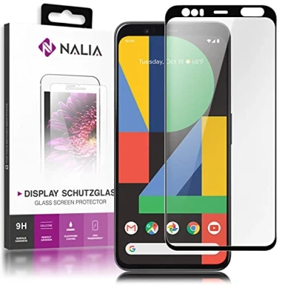Abbildung von NALIA Schutzglas kompatibel mit Google Pixel 4 Glas, 9H Full Cover Screen Display Schutz, Handy Schutzfolie Bildschirm Abdeckung Schutz Film Protector Tempered Glass Case Klar Transparent Schwarz