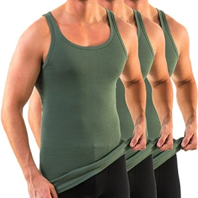 Abbildung von HERMKO 3007 3er Pack extralanges Herren Unterhemd (+10 cm) Tank Top aus 100% Bio Baumwolle, Größe:D 10 = EU 4XL, Farbe:Olive