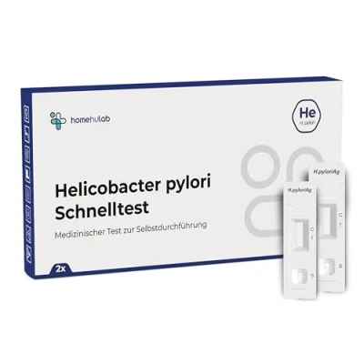 Abbildung von Homehulab 2x Helicobacter Pylori Schnelltest für zuhause, einfacher Antigen Stuhltest bei Magen Beschwerden wie Sodbrennen oder Gastritis als Selbsttest anwendbar (2x Test)