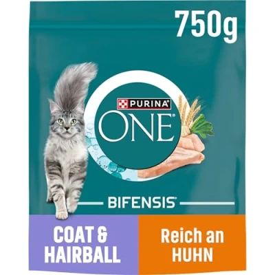 Abbildung von ONE BIFENSIS Coat &amp; Hairball Katzenfutter trocken, reich an Huhn, 6er Pack (6 x 750g)