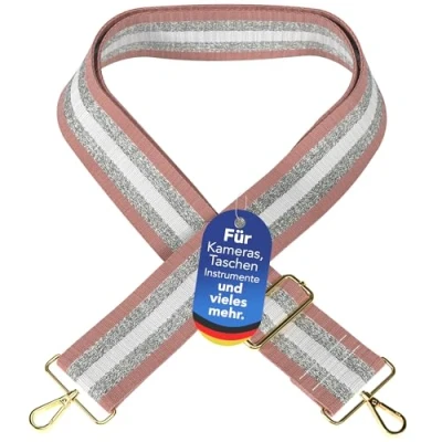 Abbildung von EAZY CASE Verstellbarer Taschengurt, Ersatz Gurt für Handtaschen, Schulterriemen Umhängetaschen, breiter Riemen Taschen und Tragetaschen, DIY Taschenband, Lines Rose Metal Gold