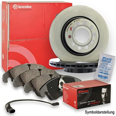 Abbildung von Original BREMBO Bremsscheiben + Bremsbeläge Bremsbelagsatz Set vorne Vorderachse