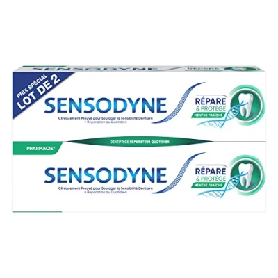 Abbildung von Sensodyne Zahnpasta repariert &amp; schützt, für empfindliche Zähne, bietet langanhaltenden Schutz, frische Minze, 2 x 75 ml