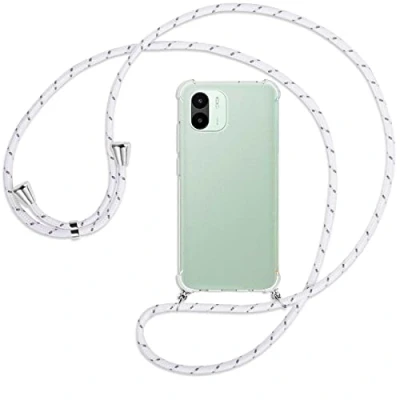 Abbildung von mtb more energy® Handykette kompatibel mit Xiaomi Redmi A1, A2 weiß+grau gestreift Smartphone Hülle zum Umhängen Anti Shock Full TPU Case