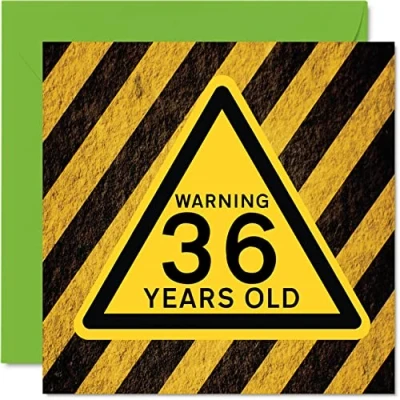 Abbildung von lustige Geburtstagskarten zum 36. Geburtstag für Männer und Frauen Warnung Happy Birthday Karte Vater, Mutter, Sohn, Tochter, Bruder, Schwester, Onkel, Tante, Cousin, 145 mm x mm,