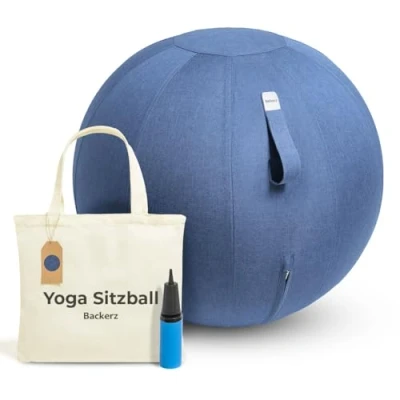 Abbildung von Backerz® Sitzball 65 cm Ergonomische Sitzmöbel für Büro und Heimbüro Langlebiger Stoff, Gymnastikball Fitness Ball, Ballstuhl mit Ballauflage Waschbarer Leinenbezug Hellblau