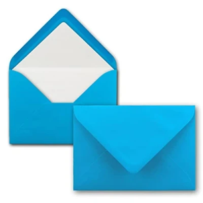 Abbildung von 100 Briefumschläge Azurblau (Blau) DIN C6 gefüttert mit weißem Seidenpapier g/m² 11,4 x 16,2 cm Nassklebung NEUSER PAPIER